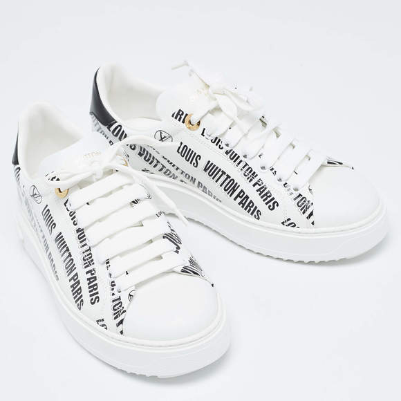 Louis Vuitton White/Black Leather Time Out Trainers Sneakers - Picture 5 of 9